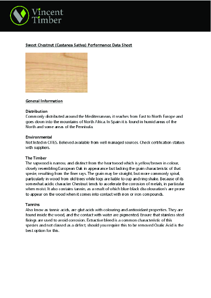 Sweet Chestnut Data Sheet