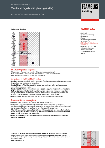 2.1.2 Façade - Foamglas Insulation with Fixing Positions for Planting (Wire Trellis)