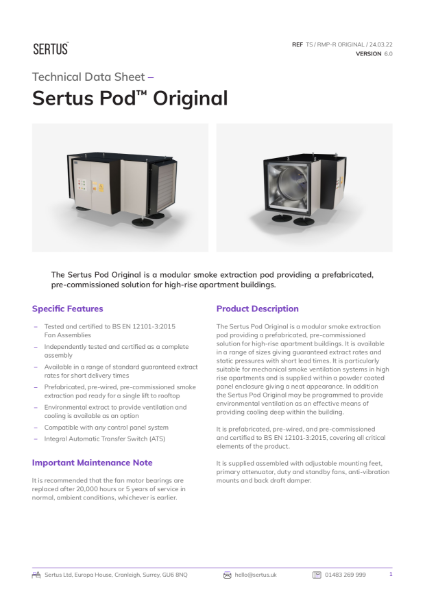 Sertus Pod Original Technical Data Sheet