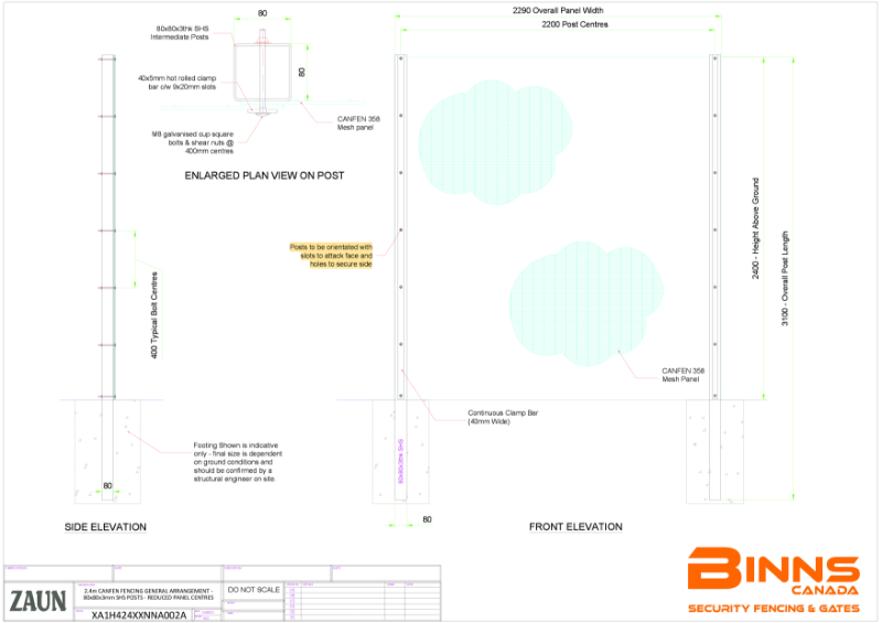Canfen 358 - 2.4m High Overlapping Mesh - 80x80mm SHS Posts - 2.2m Post Centres