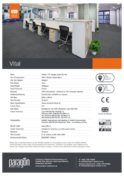 Paragon Carpet Tiles - Vital - Specification Information