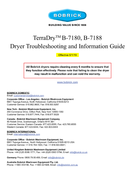 TerraDryTM B-7180, B-7188 Dryer Troubleshooting and Information Guide