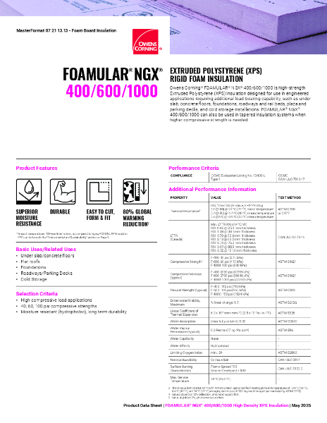 Foamular XPS 400-600-1000 Insulation Data Sheet