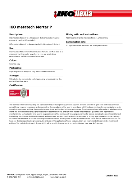 Technical Data Sheet (TDS) - IKO metatech Mortar P