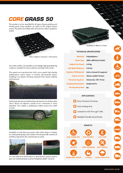 CORE GRASS 50 Specification Sheet