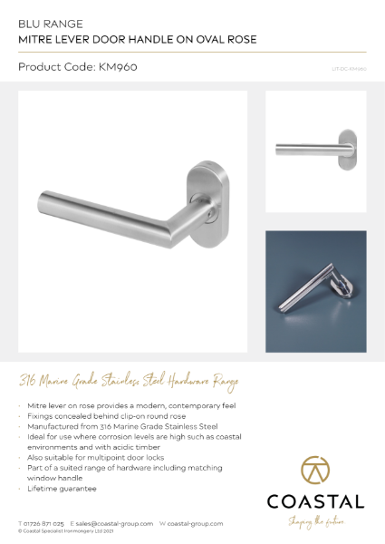BLU™ - KM960 Mitre Lever Door Handle Data Card