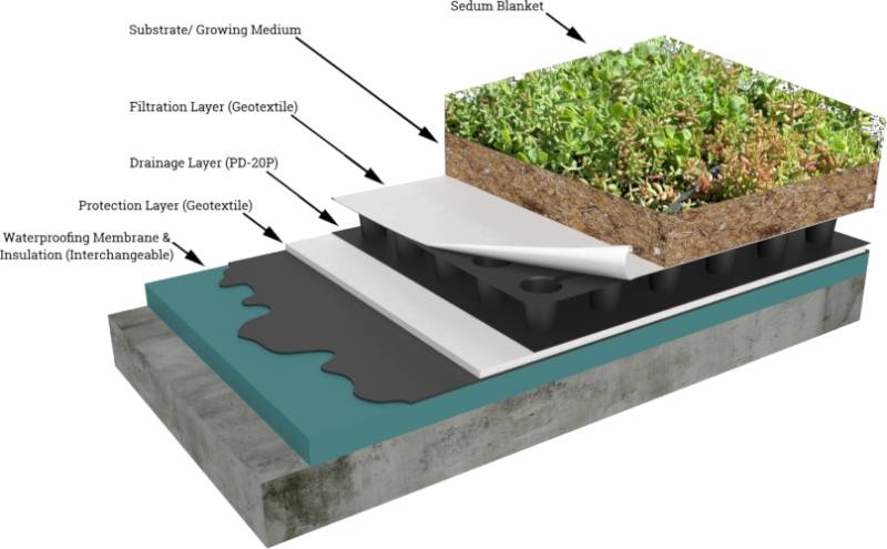 Extensive Sedum Green Roof - Rollout Blanket System - Extensive Sedum Green Roof System