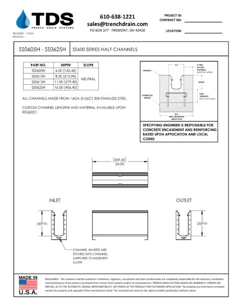 SS600 Series Half Channels