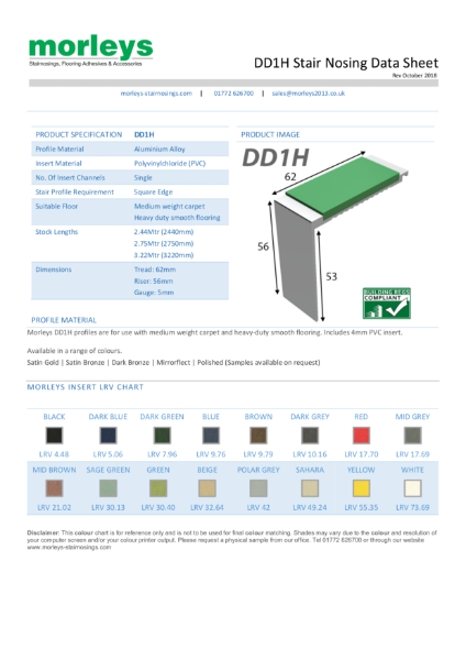 DD1S 90° Square Single Channel Stair Nosing / Stair Edging for Vinyl