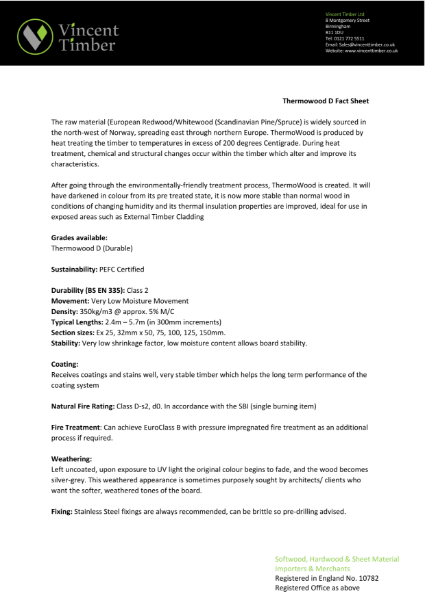 Thermowood D Timber Cladding Data Sheet