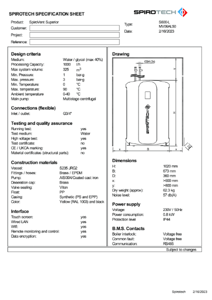 S600AL MV06AL50 Low Pressure Vacuum Degasser Superior