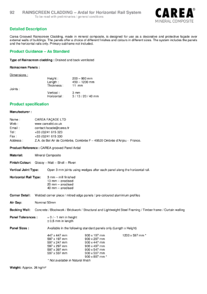 Ardal Product Sheet