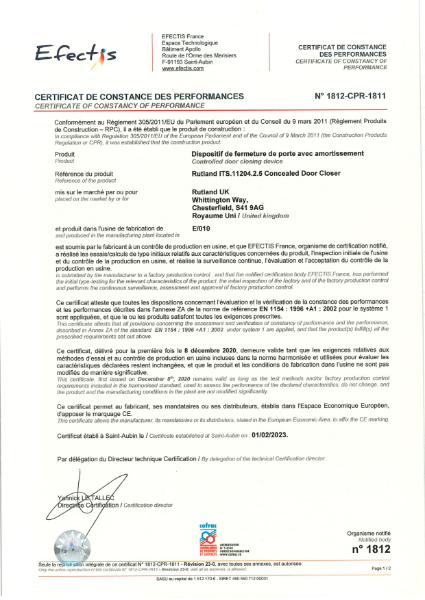 ITS.11204 - BS EN 1154 - CE - Certificate of Constancy of Performance - Efectis