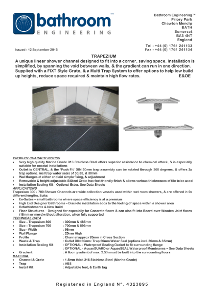 Single Point Drain - Trapezium