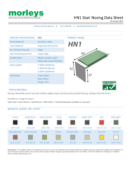 HN1 90° Square Single Channel Stair Nosing / Stair Edging for Carpet