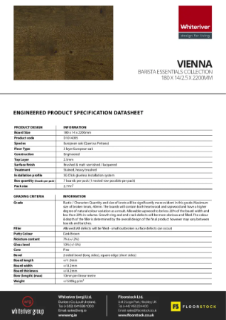 240 x 14 x 2200mm Barista Vienna Spec Sheet