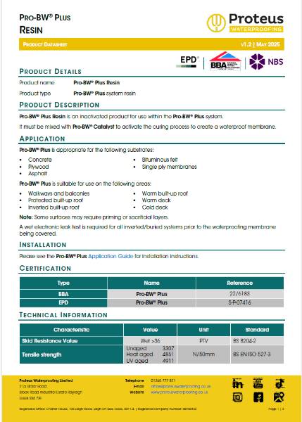 Product Data Sheet - Pro-BW® Plus Resin