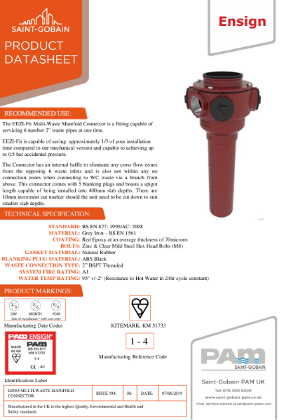 Cast iron push-fit multi-waste manifold for low level connections