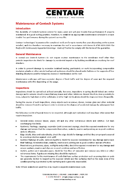 Maintenance of Centech Systems