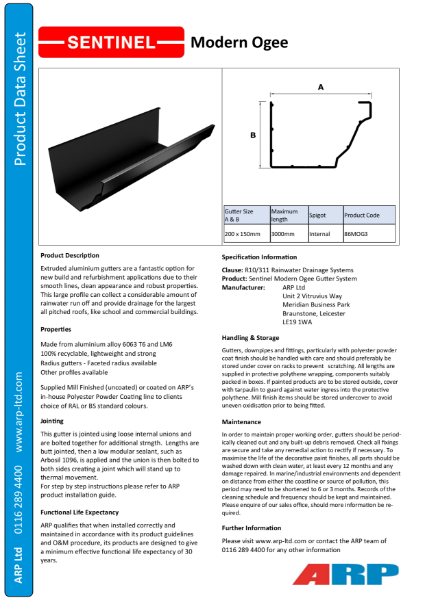 Sentinel Modern Ogee Data Sheet