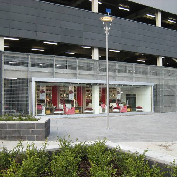 Ikea Coventry: ventilation screens to the ground floor parking which extended to form a barrier to the first level.