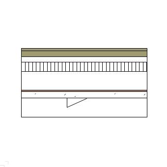 Ground bearing floor with timber sheeting, battens, screed, rigid board insulation, concrete slab and particleboard