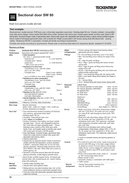 Sectional Door "Type SW 80" (Technical Data)