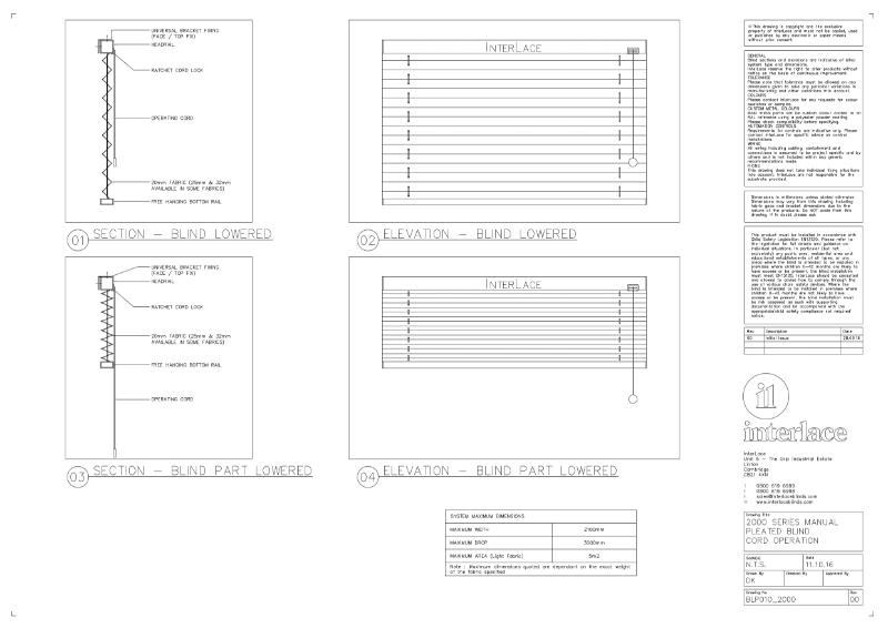 2000 Series Pleated Blind - Drawing Manual Cord