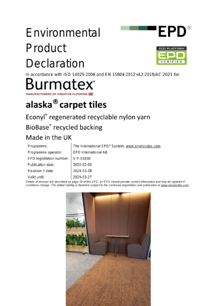 EPD certificate for alaska® carpet tiles