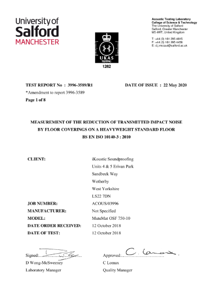 MuteMat® OSF 750-10 - Salford Laboratory Acoustic Test