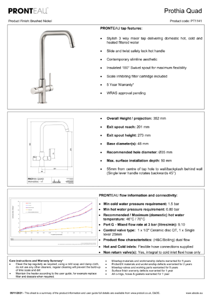 PT1141 Prothia Quad Spout (Brushed Nickel), 3 IN 1 Steaming Hot Water Tap