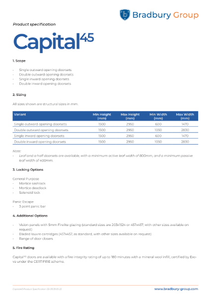 Capital 45 steel door product specification