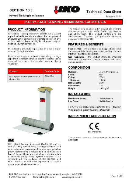 Technical Data Sheet (TDS) - IKO Hyload Tanking Membrane Gastite SA