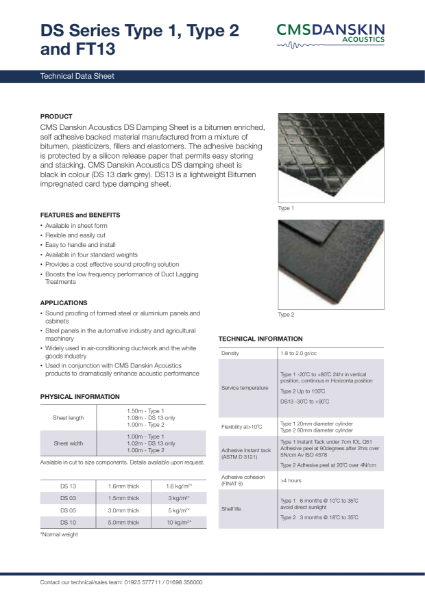 Type DS Acoustic Damping Sheet - Technical Data Sheet