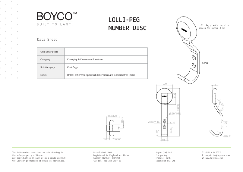 Lolli-Peg (Number disc) data sheet