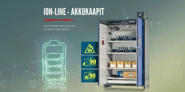 Akku- ja latauskaapit litiumioniakkujen turvalliseen säilytykseen