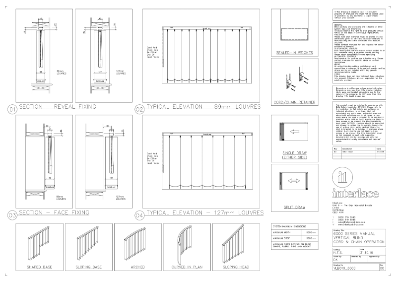 6000 Series Vertical Blind - Drawing Manual Cord