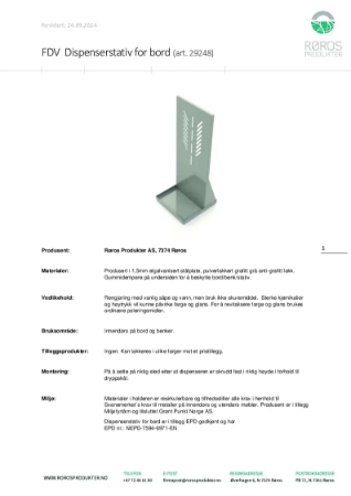 FDV-skjema for Bordholder for Dispensere