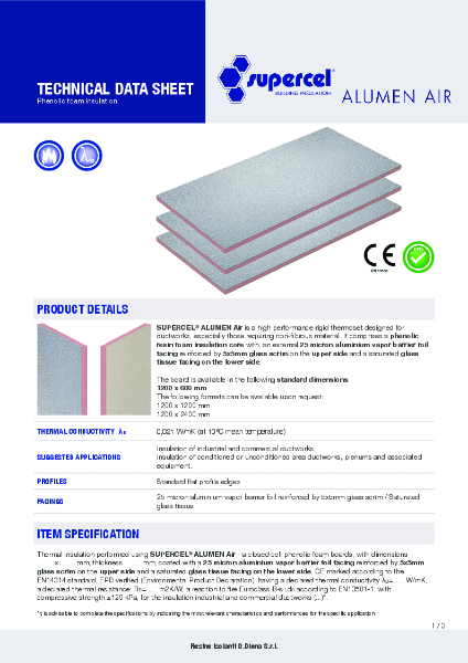 Supercel® Alumen Air Duct Insulation - Technical Data Sheet