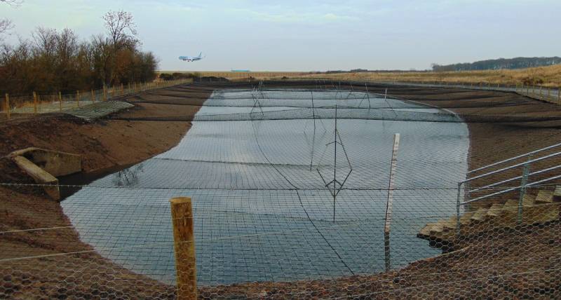 SuDS Pond - Groundwater Control, Pozidrain, Newcastle Airport, UK