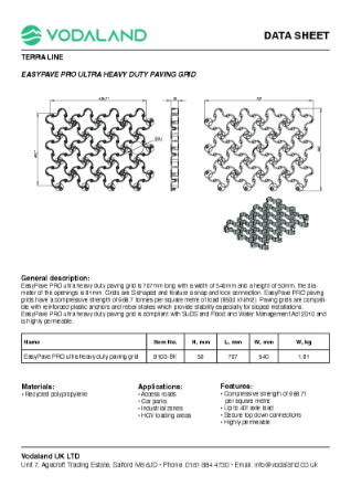 EasyPave PRO gravel grid data sheet