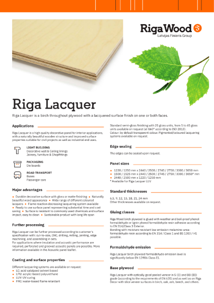 Riga Lacquer - Datasheet - Riga Wood