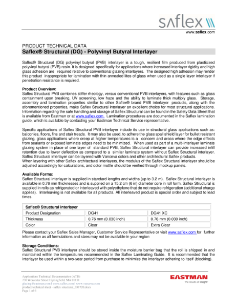 Saflex Structural Product Technical Sheet