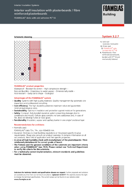 TDS_3.2.7_Wall Internal - FOAMGLAS Insulation with Plasterboard Mechanically Fastened