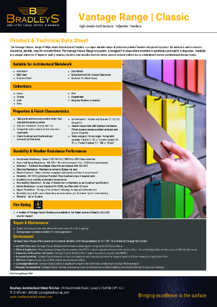 Vantage Range Classic - Product & Technical Data Sheet
