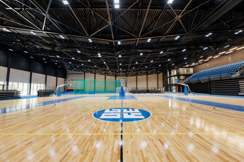 A brand new sports complex embodies the functionality and aesthetics of Riga Wood birch plywood