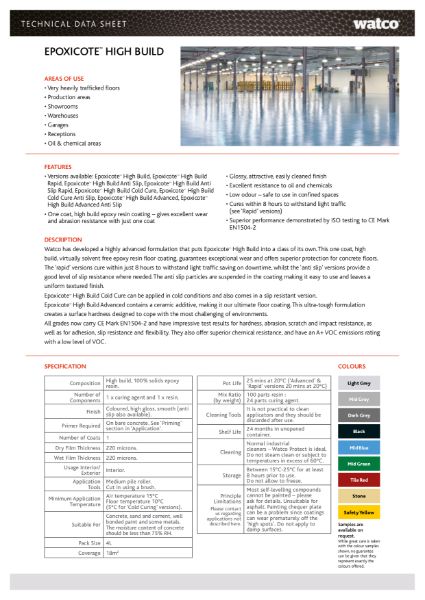 Data Sheet: Epoxicote High Build Range