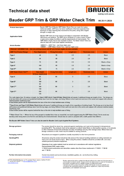 Bauder GRP Trim & GRP Watercheck Trim