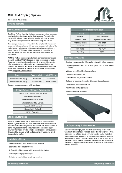 Metal Profiles - Flat Coping System TDS