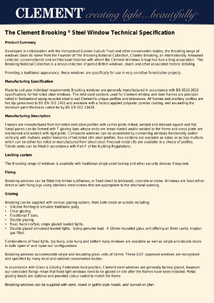 Clement Brooking technical specification